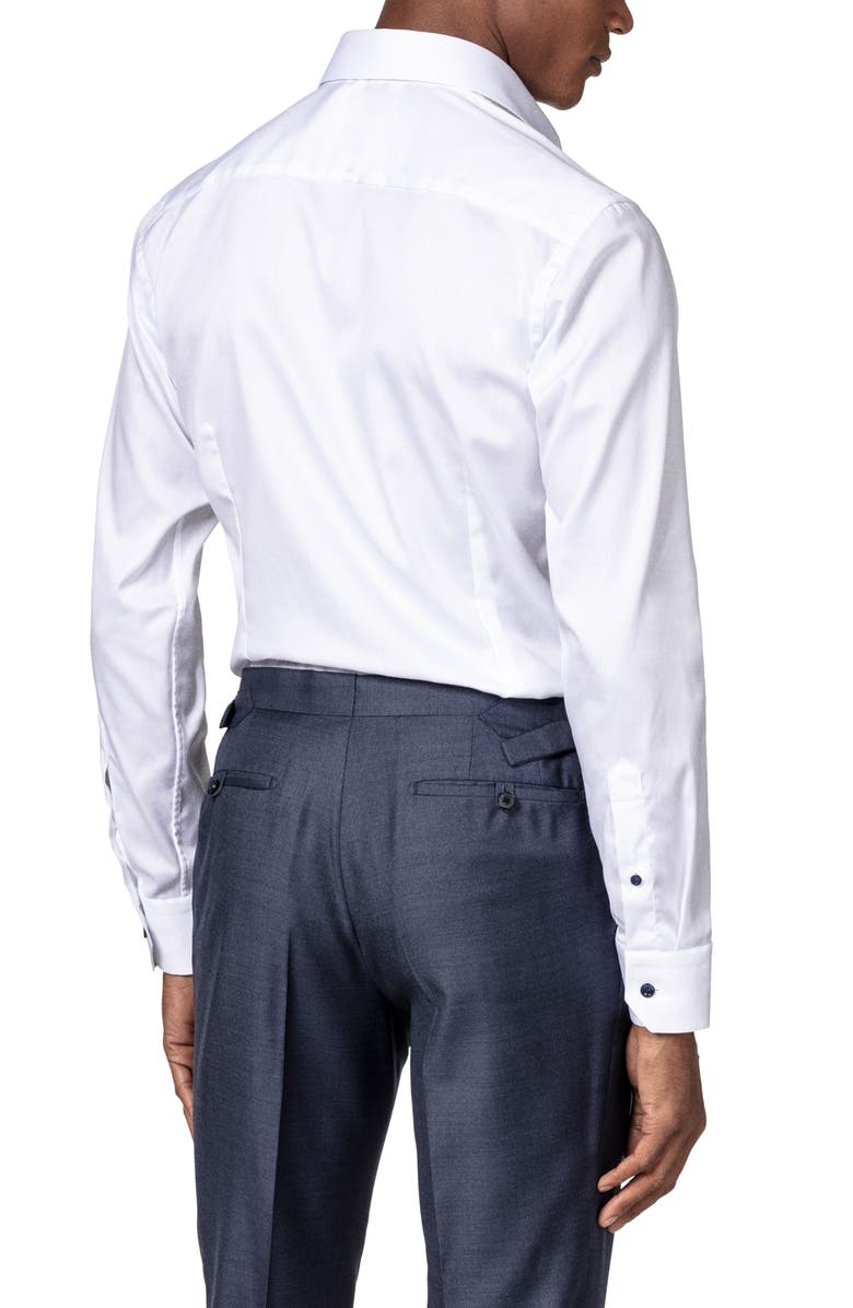 Eton Slim Fit Cotton Twill Dress Shirt, Alternate, color, White/ Navy