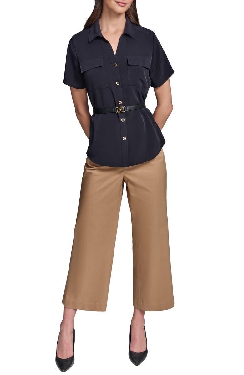 KARL LAGERFELD PARIS Belted Button-Up Shirt, Alternate, color, Midnight Navy