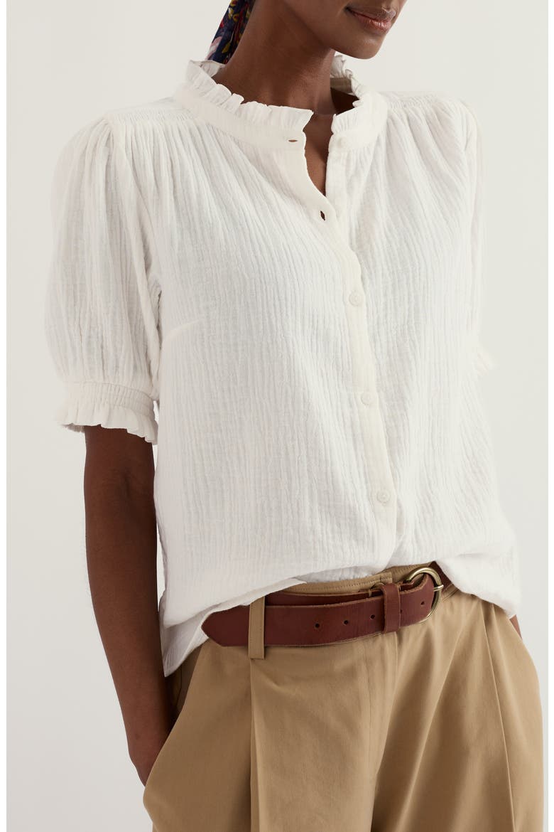 Shore Patch Organic Cotton Button-Up Top, Main, color, CHALK