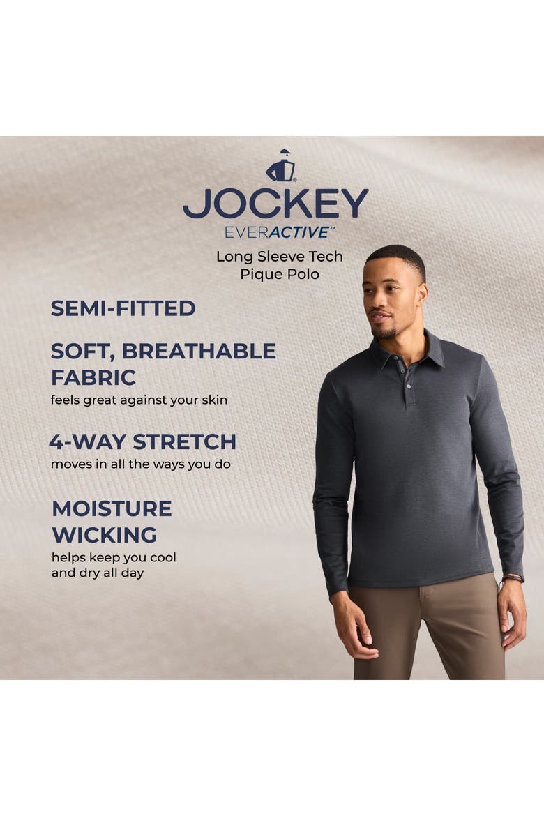 Mens EverActive Long Sleeve Tech Pique Polo, Alternate, color, Jockey Blue