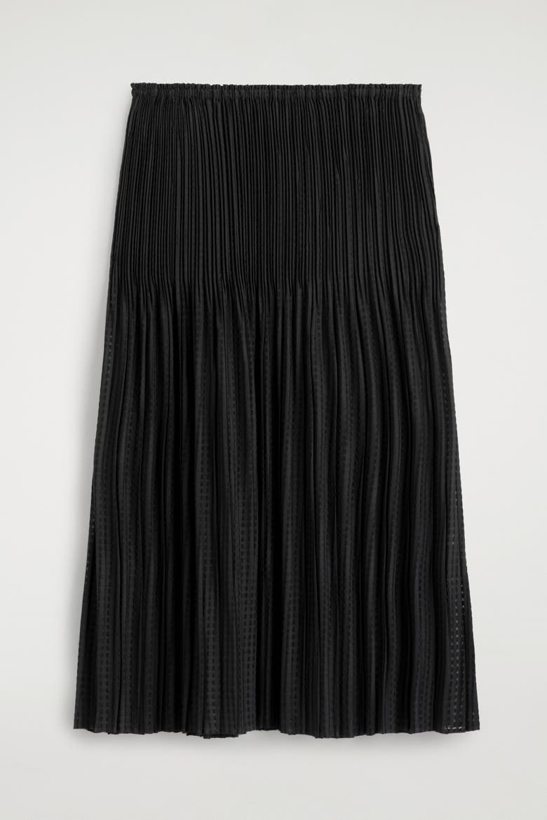 Pleated Jacquard Midi Skirt, Alternate, color, BLACK