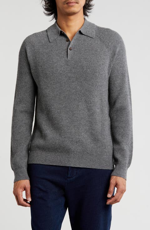Rib Cashmere Polo Sweater