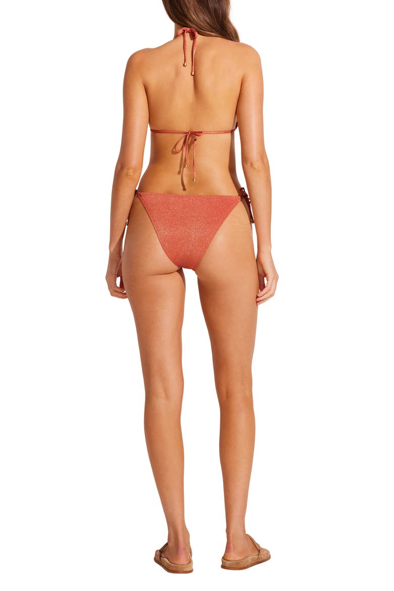 Elle Metallic Side Tie Bikini Bottoms, Alternate, color, TERRACOTTA METALLIC
