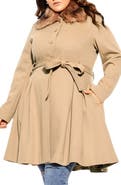 City Chic Rosemary Faux Fur Collar Coat