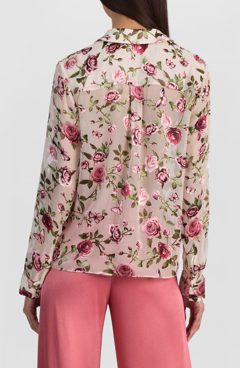Alice + Olivia Eloise Floral Silk Button-Up Shirt, Alternate, color, Garden Gossip Off White