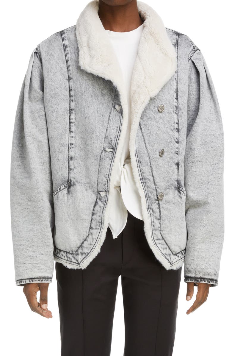 Isabel Marant Dipauline Oversize Faux Shearling Denim Jacket, Main, color, 
