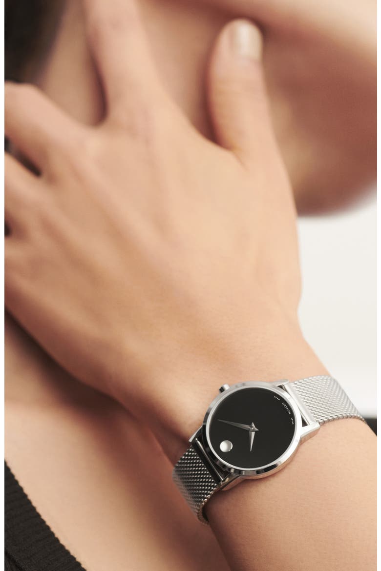 Museum Mesh Strap Watch, 28mm, Alternate, color, BLACK DIAL