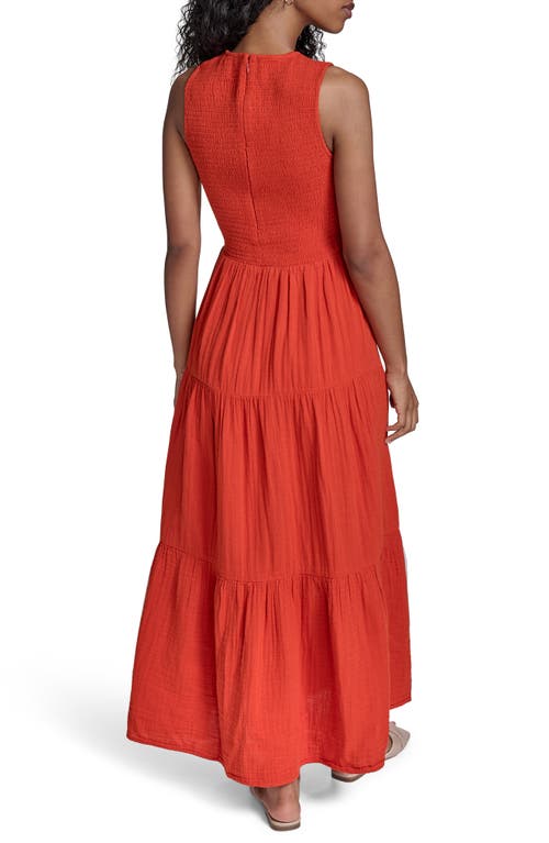Shop Calvin Klein Smocked Sleeveless Tiered Cotton Gauze Maxi Dress