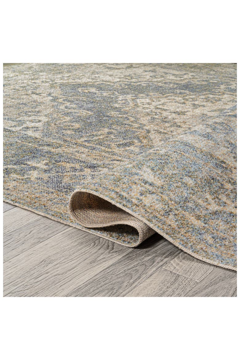Pavel Distressed Medallion Low-Pile Machine-Washable Area Rug, Alternate, color, Blue/Cream