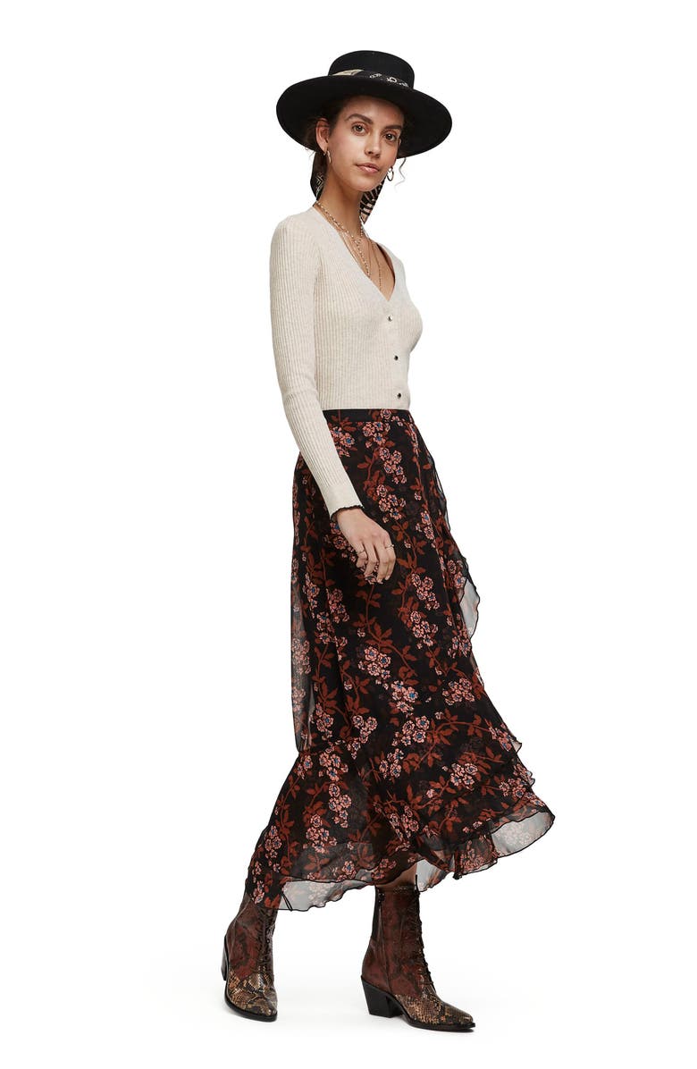 Scotch & Soda Printed Ruffle Maxi Skirt, Alternate, color, 