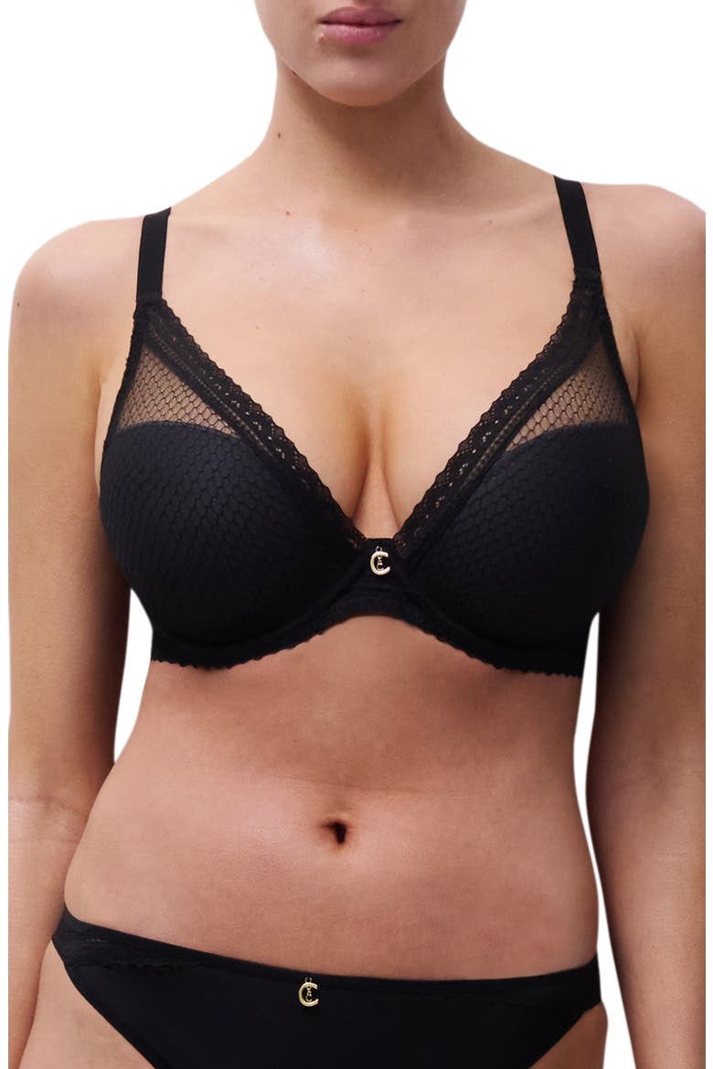 Romance Underwire Plunge Contour Bra, Main, color, BLACK