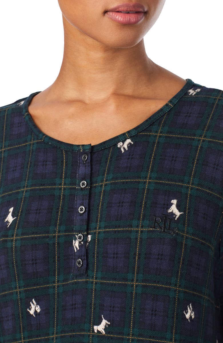 Lauren Ralph Lauren Henley Sleepshirt, Alternate, color, Black Plaid