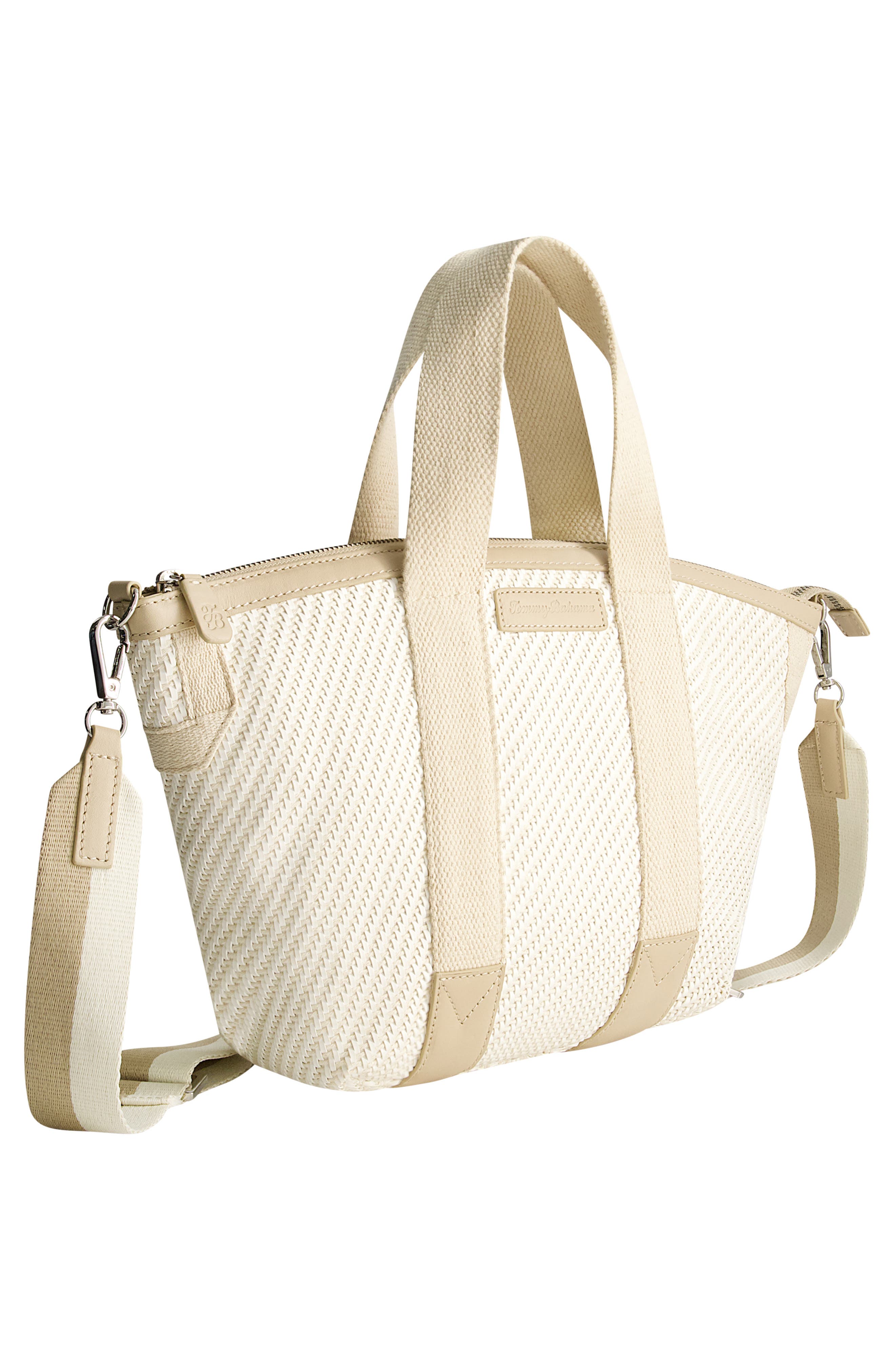 Soft Woven Zip-Top Tote, Alternate, color, TAN/ WHITE