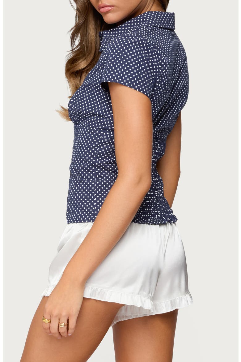 Polka Dot Short Sleeve Tailored Cotton Button-Up Shirt, Alternate, color, NAVY