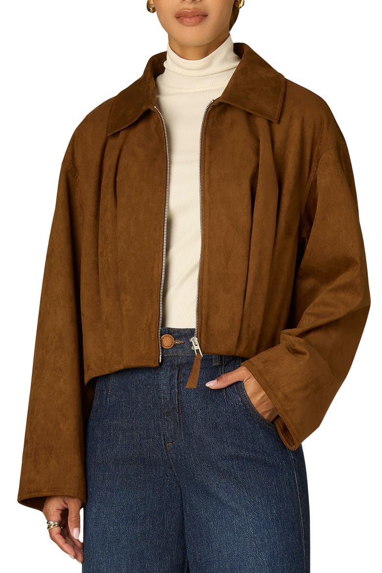 Faux Suede Bomber Jacket, Main, color, TOBACCO