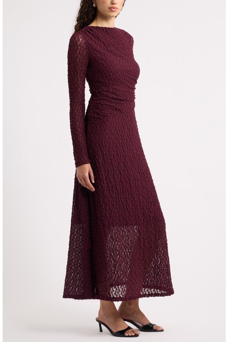 Lace Long Sleeve Midi Dress, Alternate, color, BURGUNDY FIG