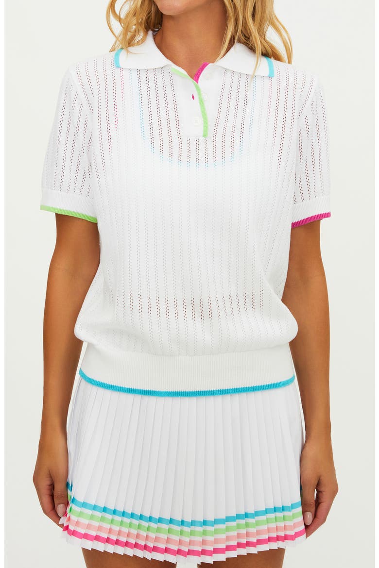 Sia Knit Polo Top, Alternate, color, HIBISCUS COVE WHITE