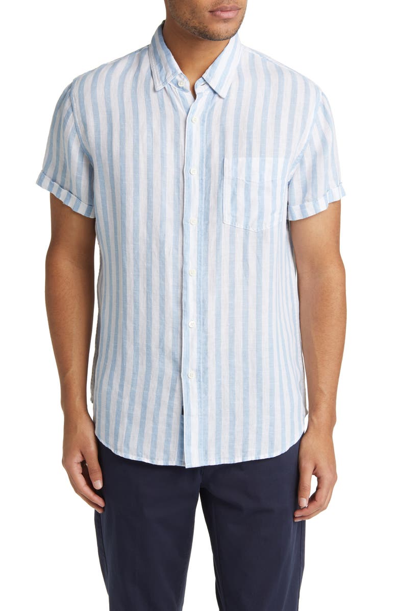 Rails Nice Stripe Short Sleeve Button-Up Linen Shirt, Main, color, 