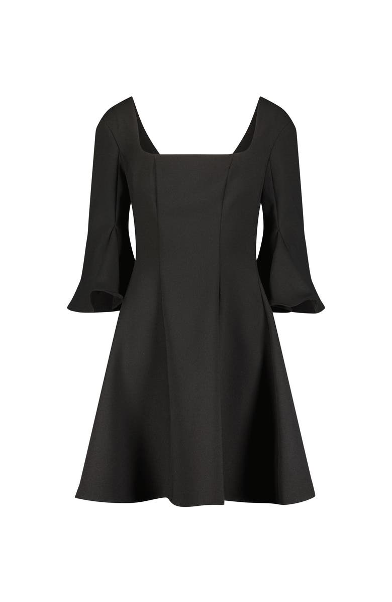 Mac Duggal Crepe Square Neck 3/4 Sleeve Godet Mini Dress, Alternate, color, Black