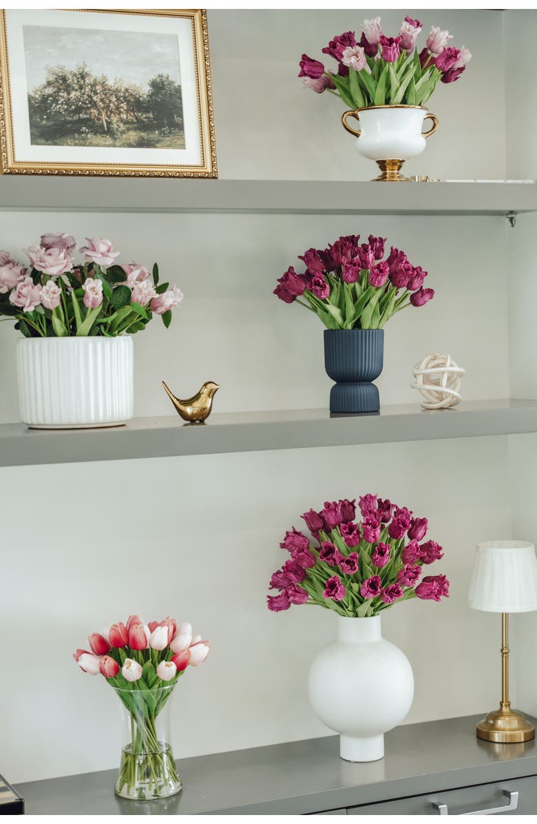 CocoBella Marigold RealTouch Tulip Pedestal Arrangement, Alternate, color, Fuschia