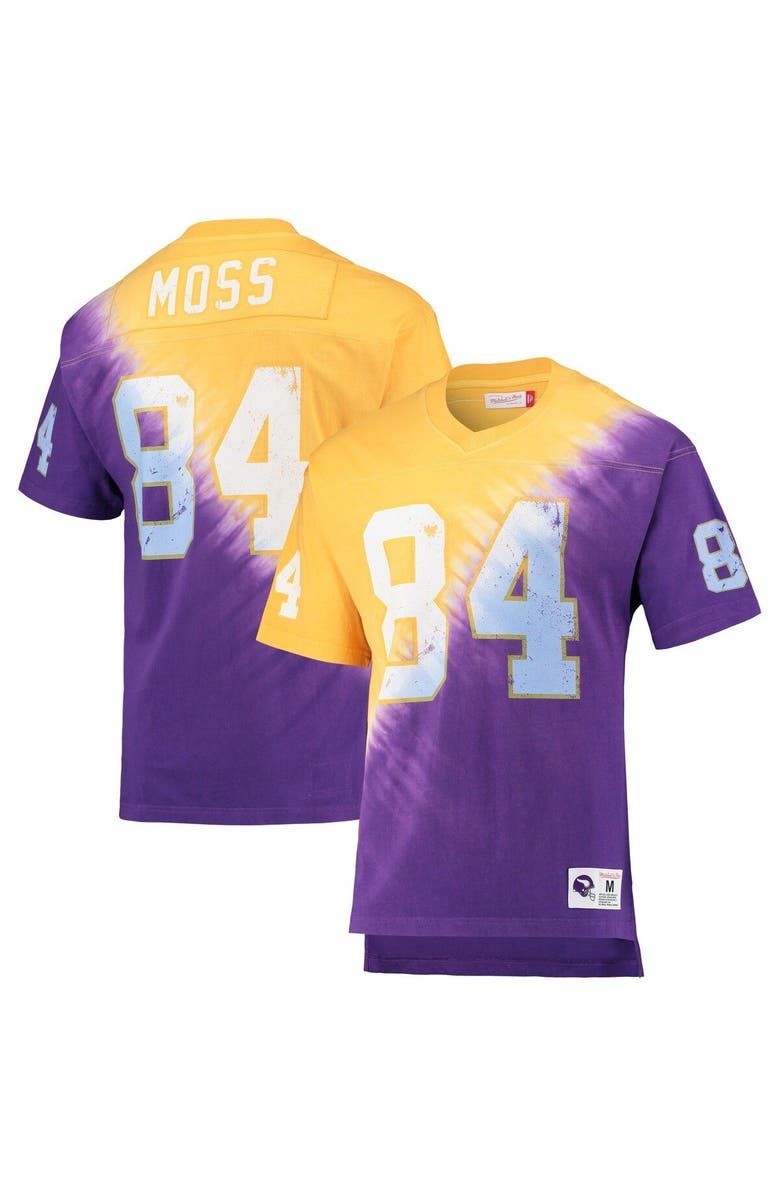 Mitchell & Ness Men's Mitchell & Ness Randy Moss Gold/Purple Minnesota Vikings Retired Player Name & Number Diagonal Tie-Dye V-Neck T-Shirt, Main, color, Gold