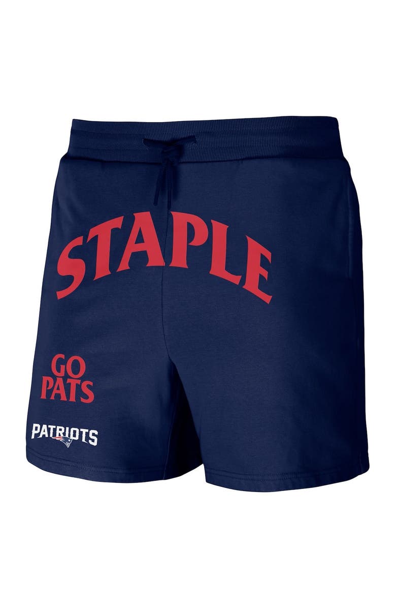 STAPLE Men's NFL x Staple Navy New England Patriots Throwback Vintage Wash Fleece Shorts, Alternate, color,