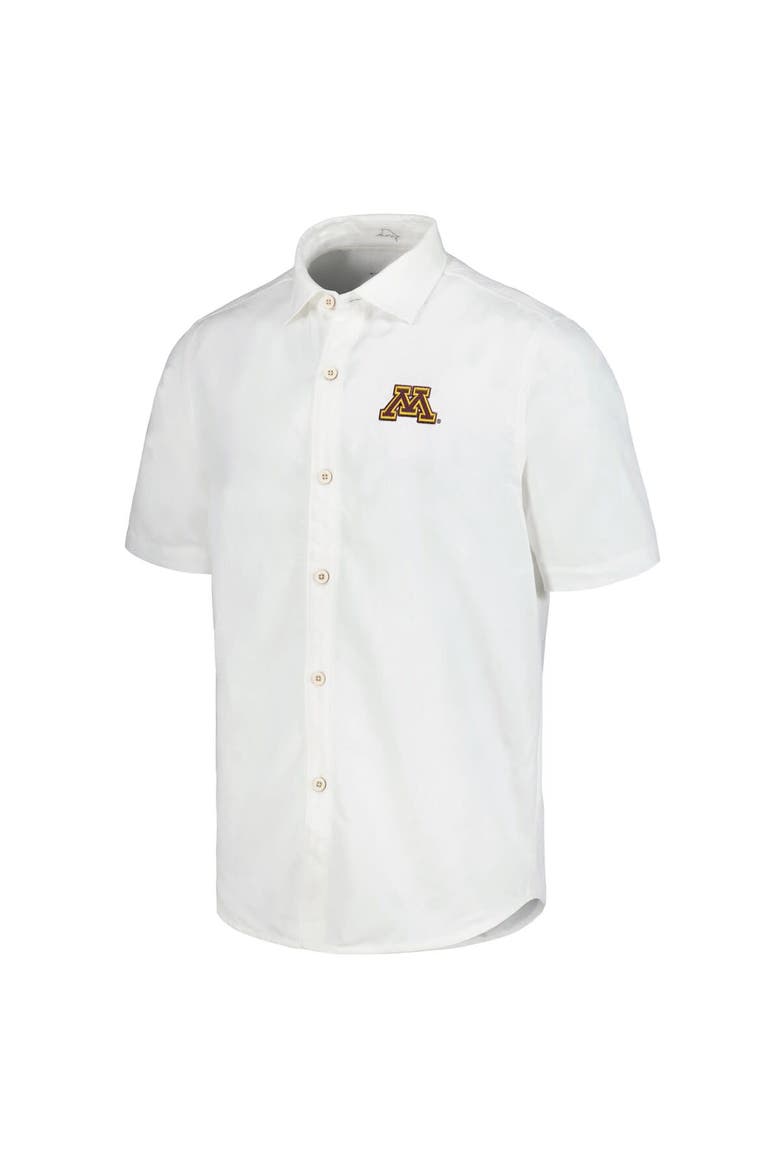Men's Tommy Bahama White Minnesota Golden Gophers Coconut Point Palm Vista IslandZone Camp Button-Up Shirt, Alternate, color, White