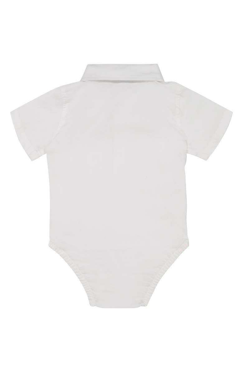 Andy & Evan Stripe Seersucker Short Overalls, Collared Bodysuit & Bow Tie Set, Alternate, color, 