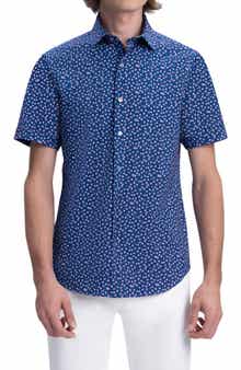 Bugatchi Men's Tech Short Sleeve Stretch Cotton Button-Up Shirt