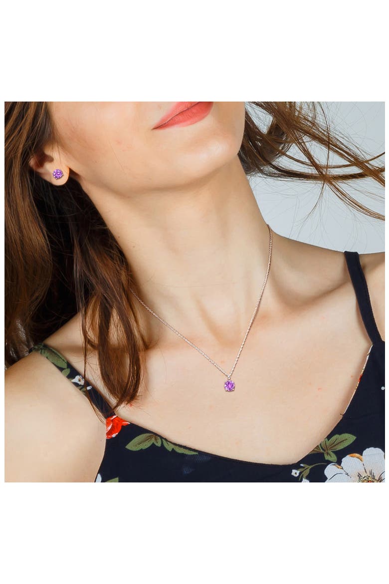 Round Cut Amethyst Pendant Necklace & Stud Earrings Set, Alternate, color, PURPLE