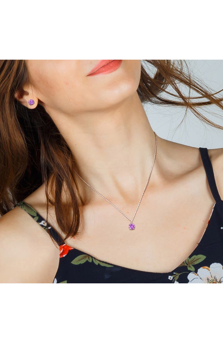 DELMAR Round Cut Amethyst Pendant Necklace & Stud Earrings Set, Alternate, color, Purple
