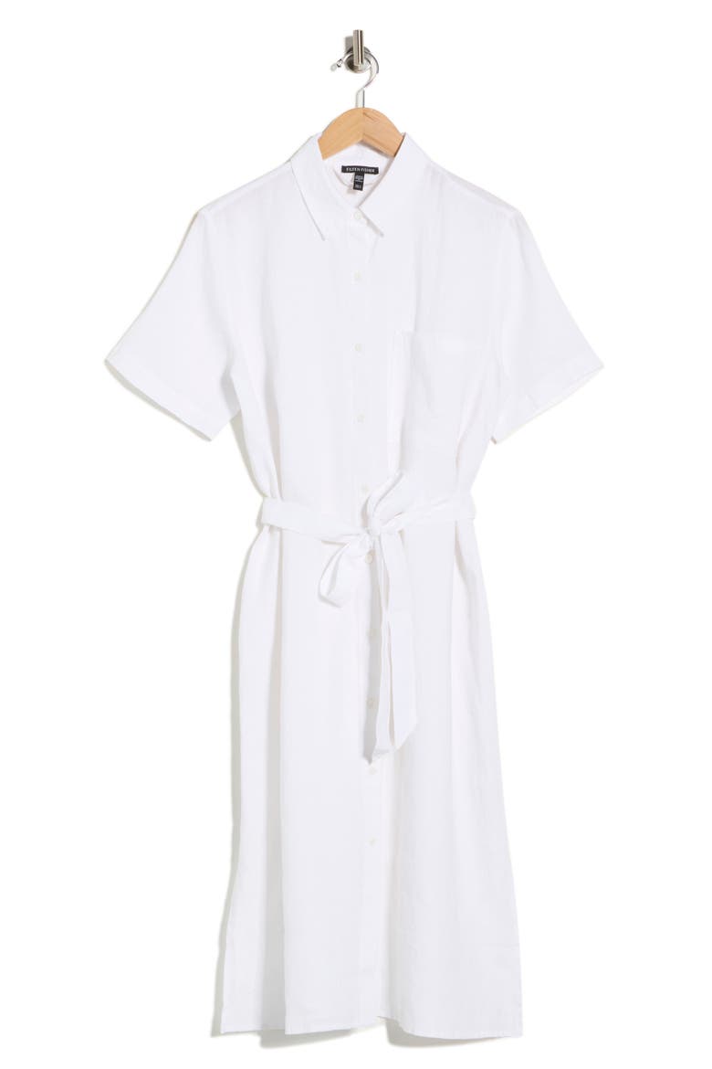 Classic Collar Organic Linen Dress, Alternate, color, WHITE