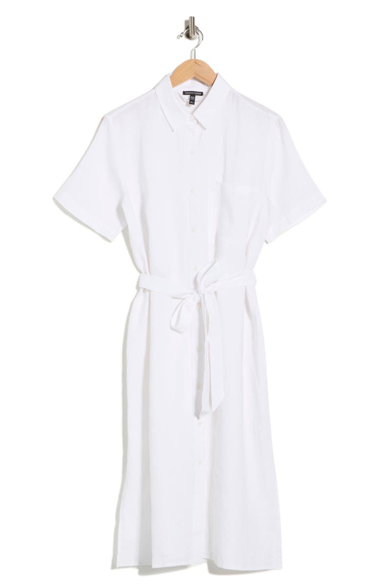 Eileen Fisher Classic Collar Organic Linen Dress, Main, color, White