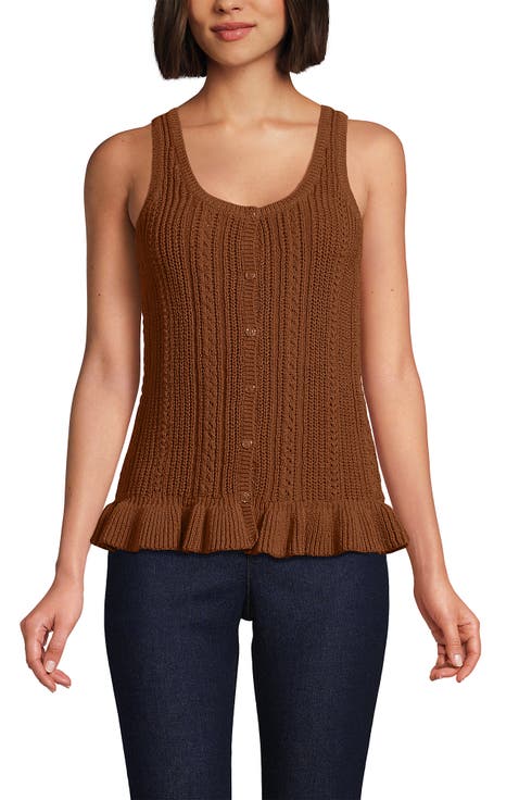 Cotton Boucle Ruffle Hem Sleeveless Sweater