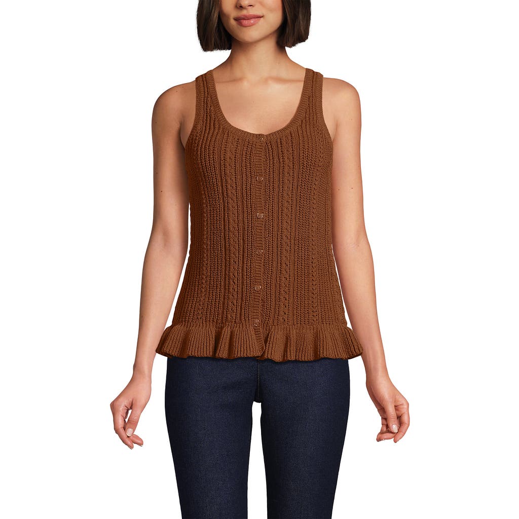 Lands' End Cotton Boucle Ruffle Hem Sleeveless Sweater In Multi