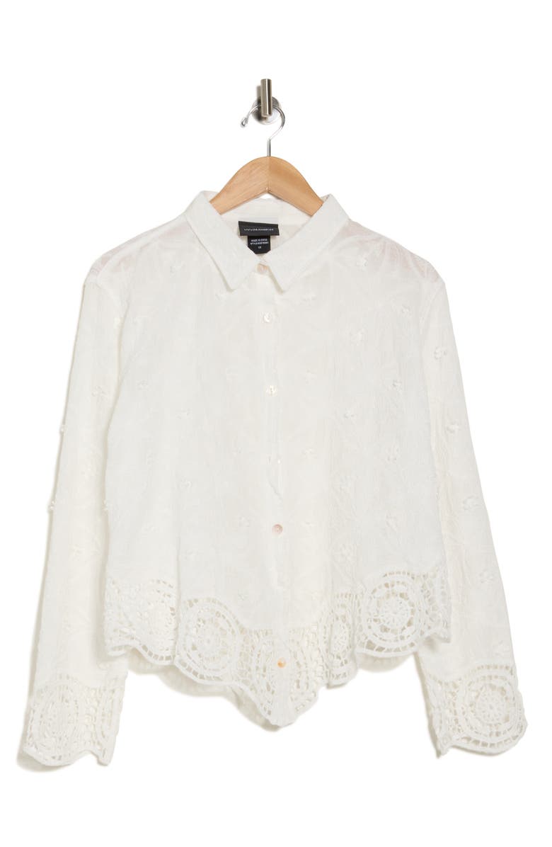 Forgotten Grace Floral Lace Trim Long Sleeve Button-Up Shirt, Alternate, color, White
