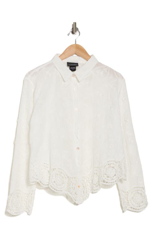 FORGOTTEN GRACE FORGOTTEN GRACE FLORAL LACE TRIM LONG SLEEVE BUTTON-UP SHIRT