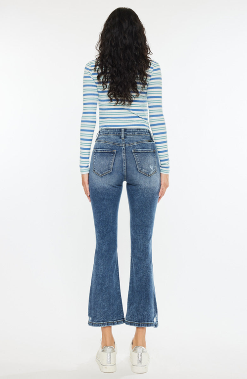 Kancan Miley Essentials High Rise Cropped Flare Jeans In Blue