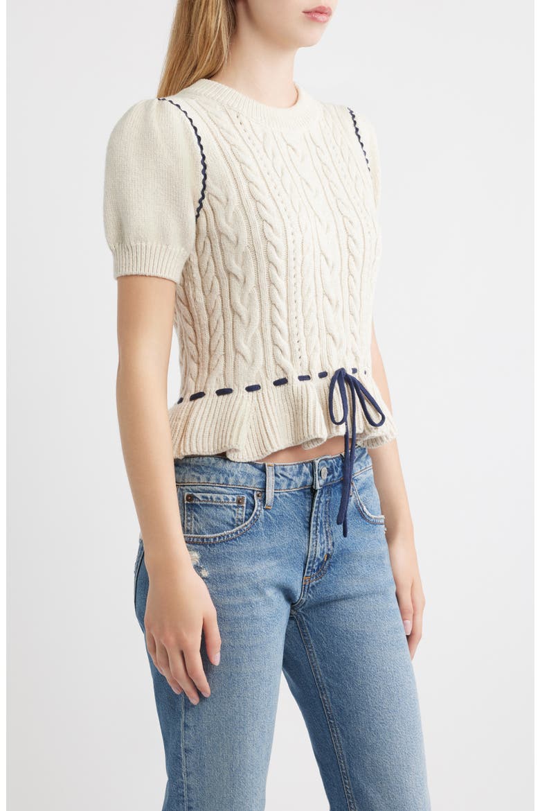 Chandi Cable Knit Puff Sleeve Sweater, Alternate, color, HEATHER OAT