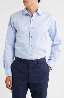 Trim Fit Textured Grid Cotton Dress Shirt