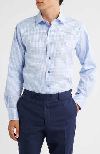 Trim Fit Textured Grid Cotton Dress Shirt
