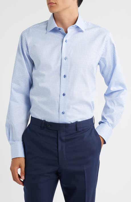 Trim Fit Textured Grid Cotton Dress Shirt
