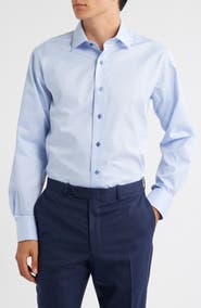 Lorenzo Uomo Trim Fit Textured Grid Cotton Dress Shirt