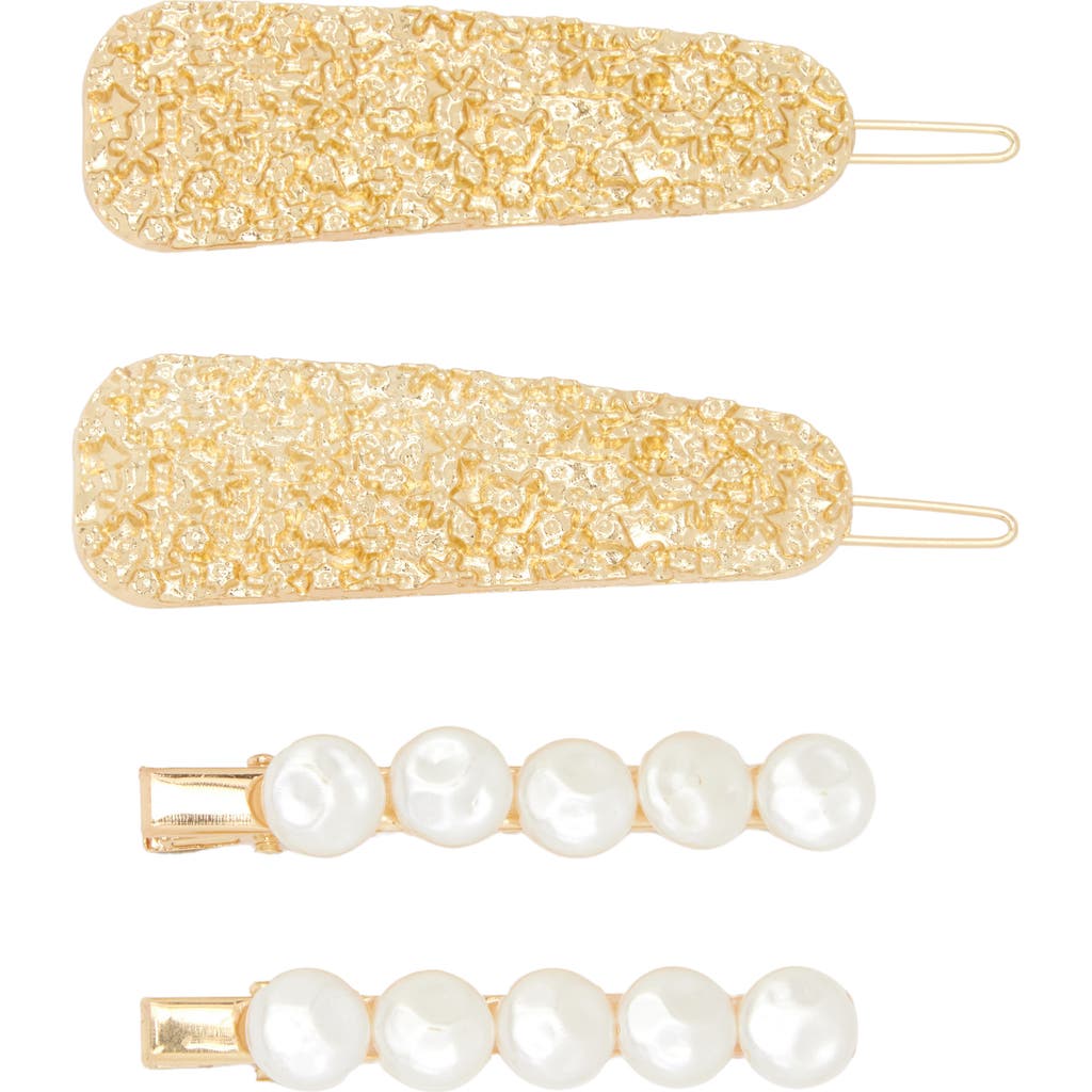Tasha Assorted 4-pack Crystal & Faux Pearl Hair Clips In Gold