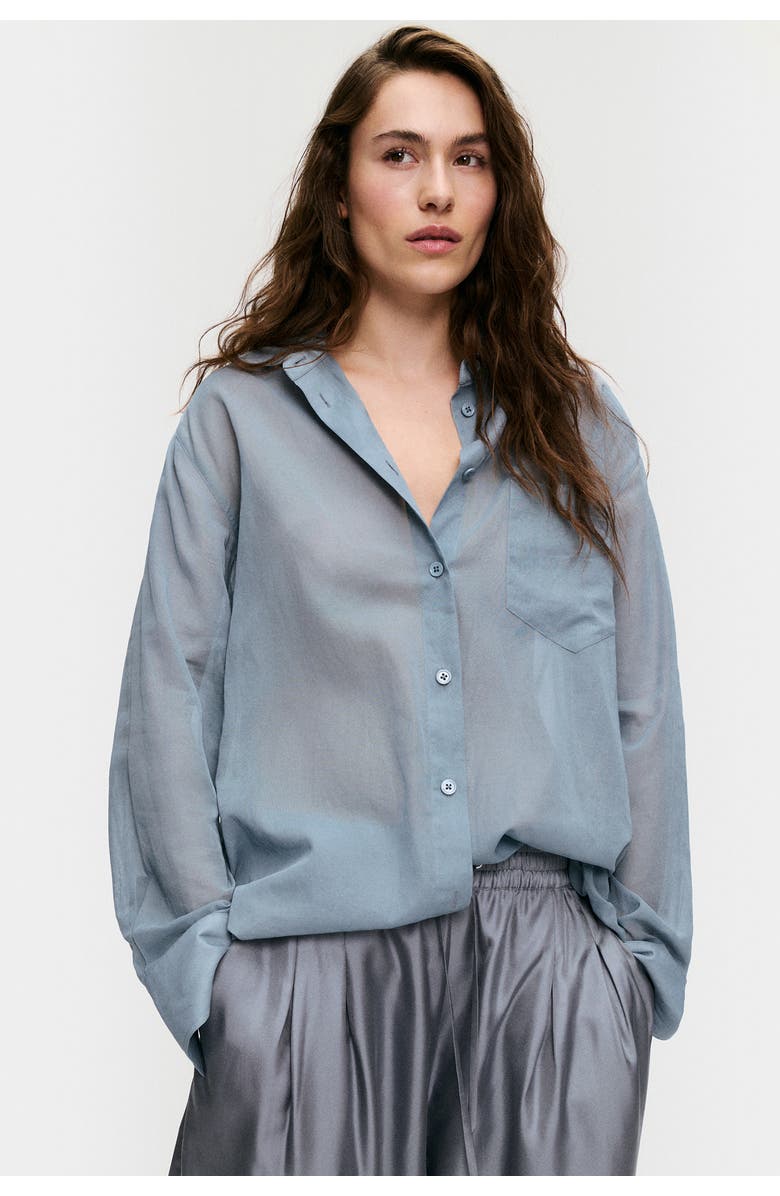 SILK LAUNDRY SHEER COTTON PLEATED YOKE SHIRT STORM, Alternate, color, 