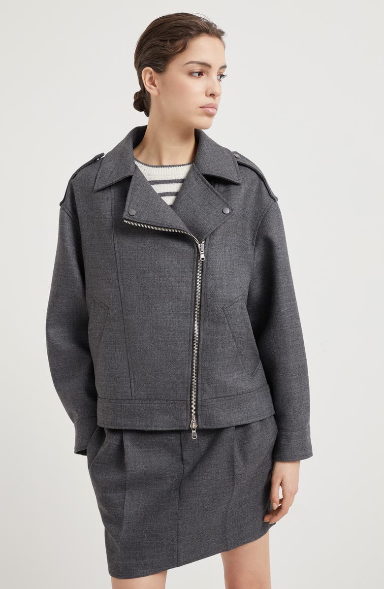 Brunello Cucinelli Virgin wool biker jacket, Alternate, color, 