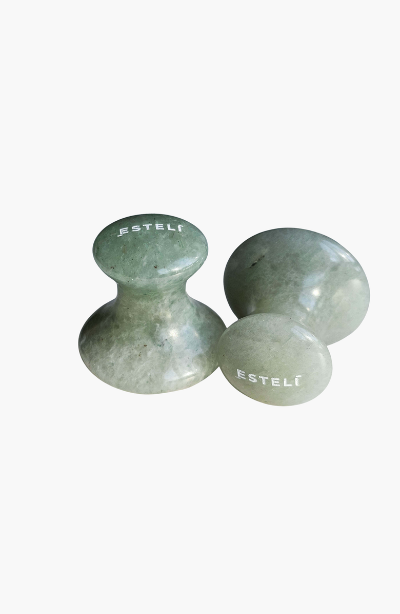 Esteli Pair of Aventurine Mushroom Gua Sha FACE, Main, color, Light Green