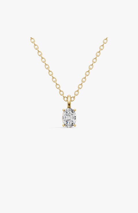 14K Gold 0.5 ct Lab Grown Oval Cut Diamond Solitaire Pendant