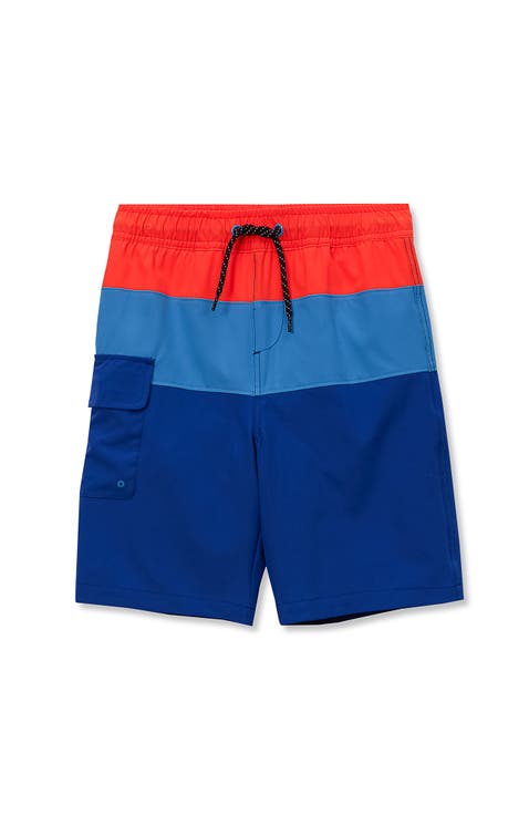 Boys Chlorine Resistant Colorblock Hydroliner Board Swim Trunks