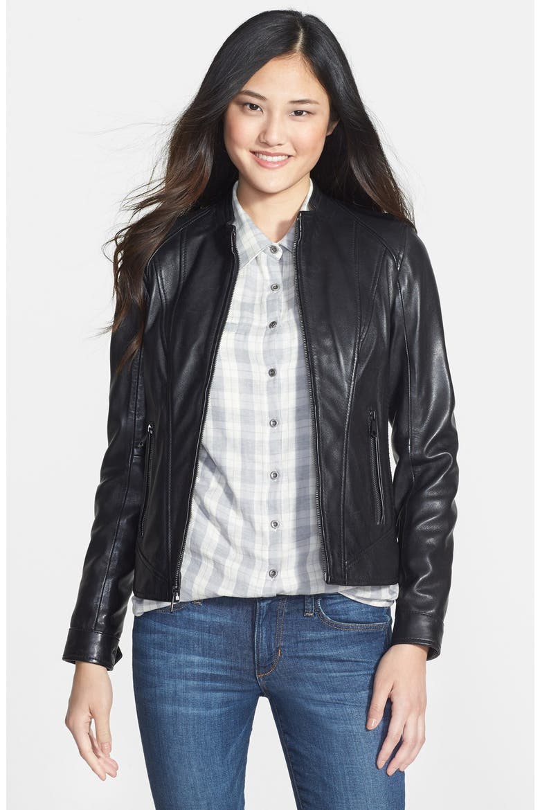 Front Zip Leather Jacket, Main, color, BLACK
